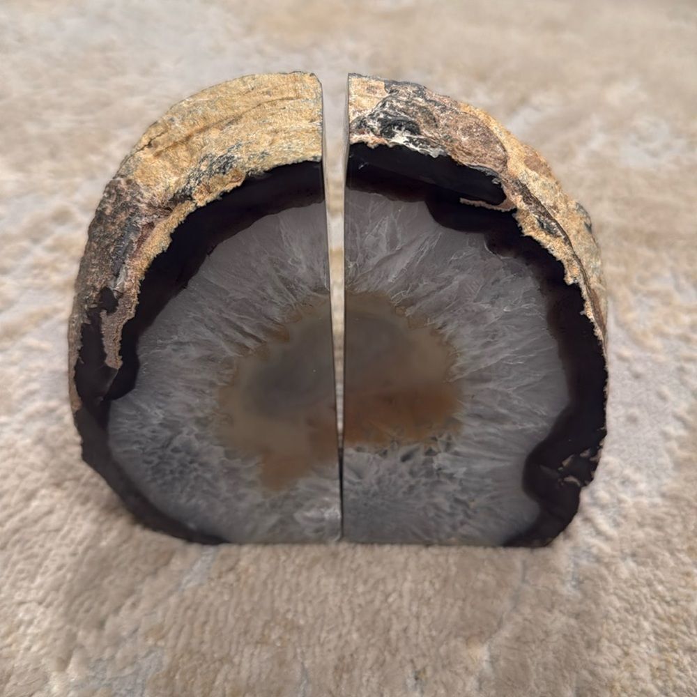 Agate Bookend Set The total width is approximately 5 inches.  In great shape